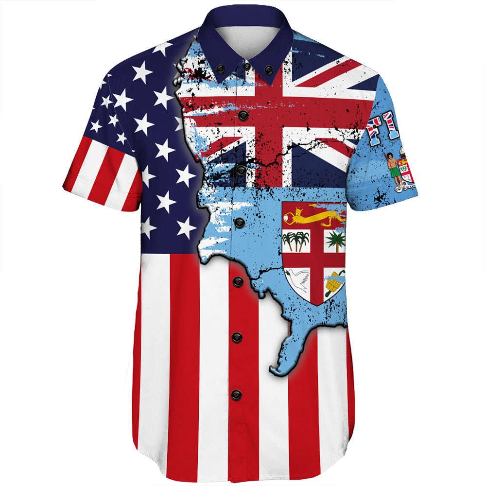 Fiji With America Flag Short Sleeve Shirt LT10 - Polynesian Pride