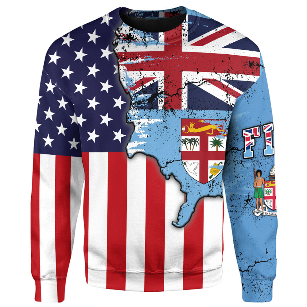Fiji With America Flag Sweatshirt LT10 - Polynesian Pride