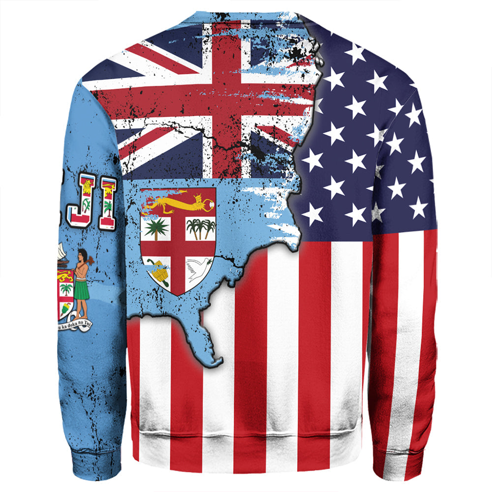Fiji With America Flag Sweatshirt LT10 - Polynesian Pride