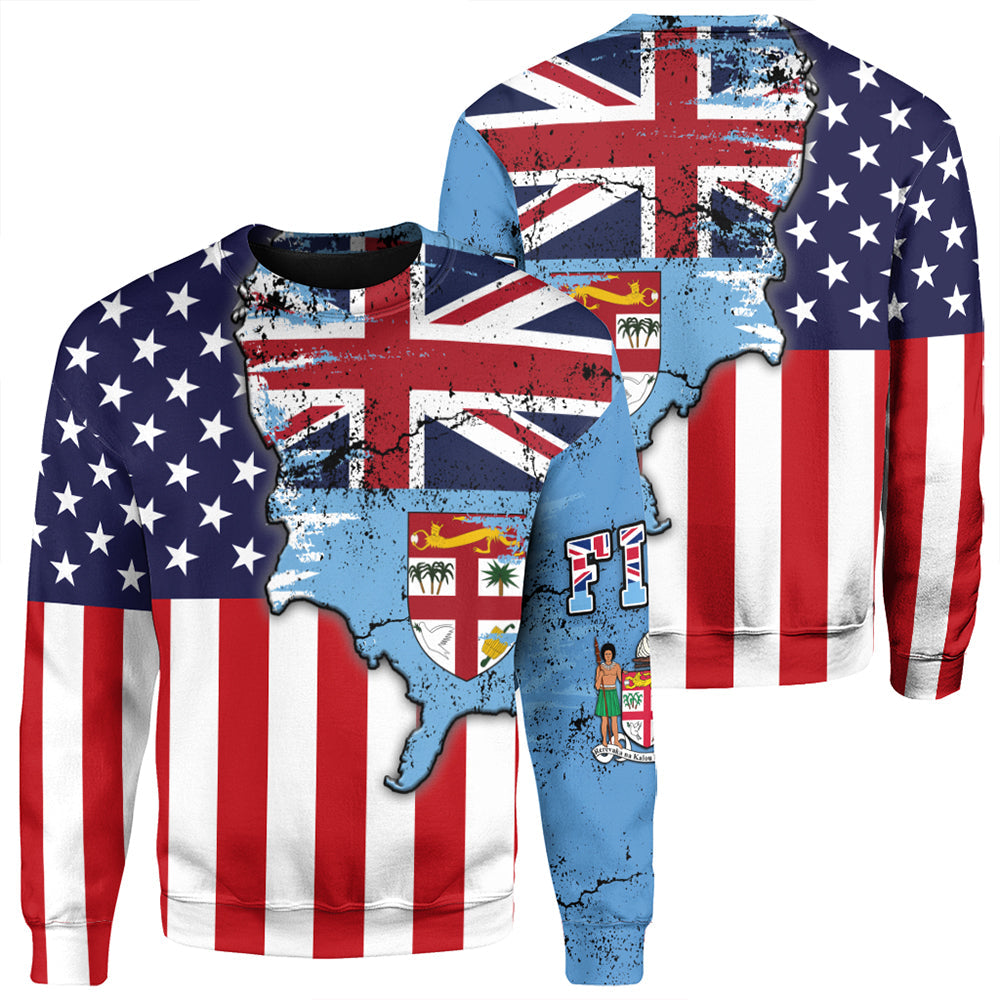 Fiji With America Flag Sweatshirt LT10 Unisex Blue - Polynesian Pride
