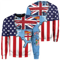 Fiji With America Flag Sweatshirt LT10 Unisex Blue - Polynesian Pride