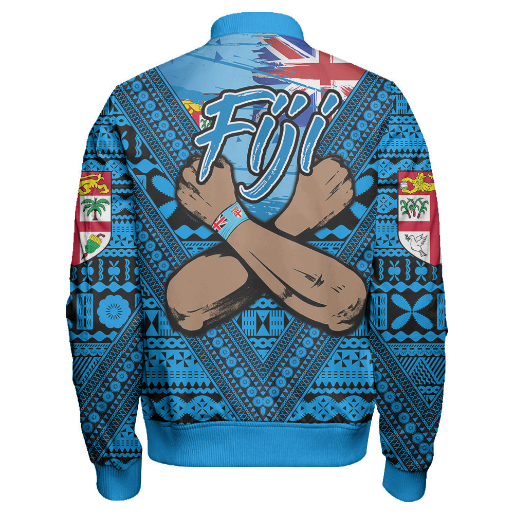 Fiji Bula Flag Sleeve Zip Bomber Jacket LT10 - Polynesian Pride