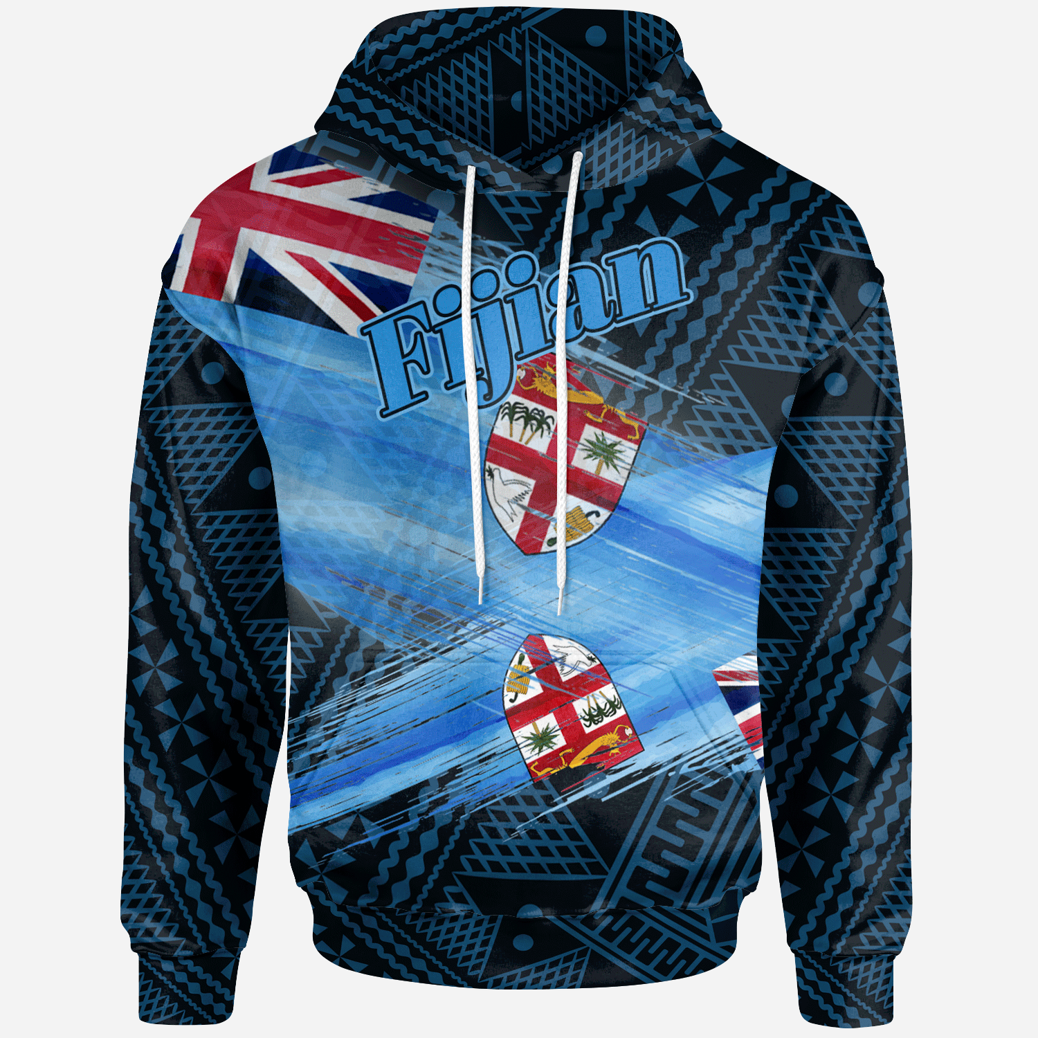 Fiji Hoodie Fijian Flag In Brush Unisex Blue - Polynesian Pride