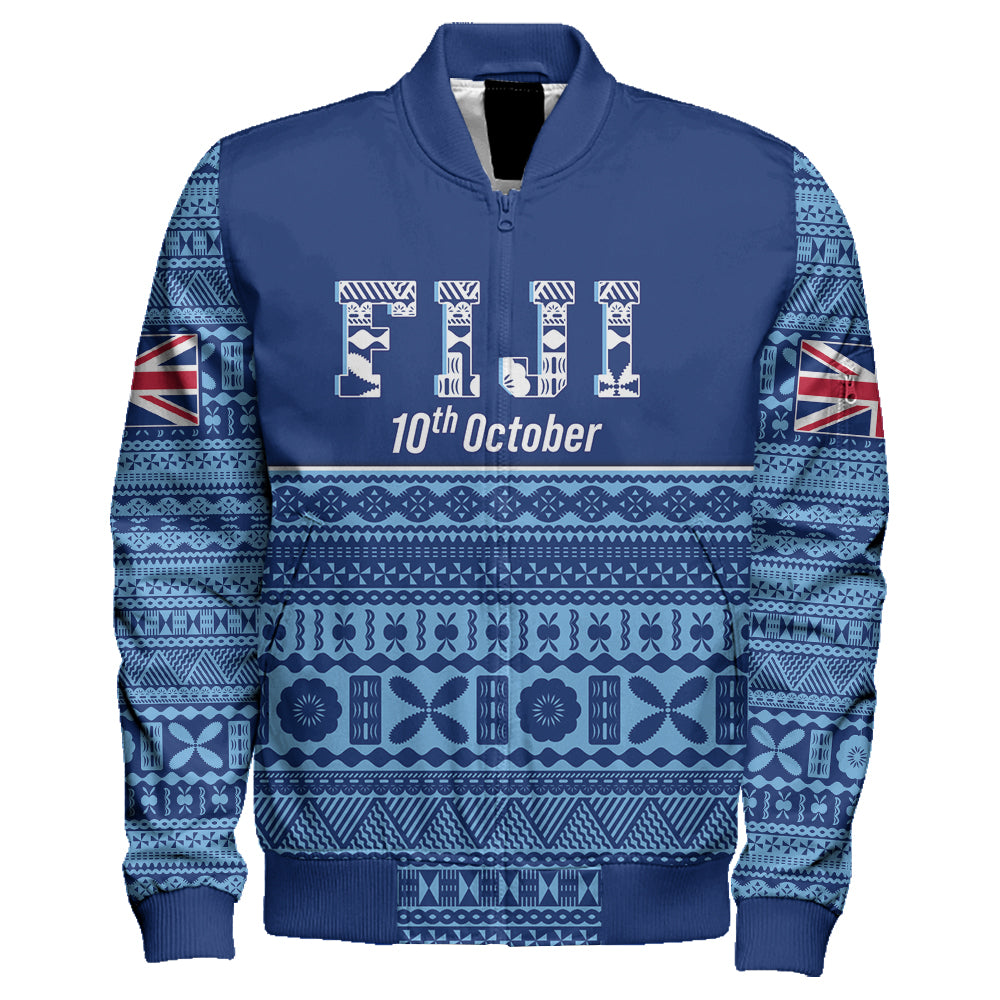 Fiji Independence Day Sleeve Zip Bomber Jacket LT10 Unisex Blue - Polynesian Pride
