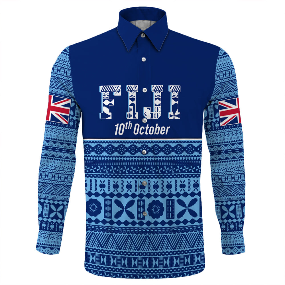 Fiji Independence Day Long Sleeve Button Shirt LT10 Unisex Blue - Polynesian Pride