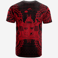 Fiji T Shirt Fijian Coat of Arms Map Polynesian Tattoo Red - Polynesian Pride