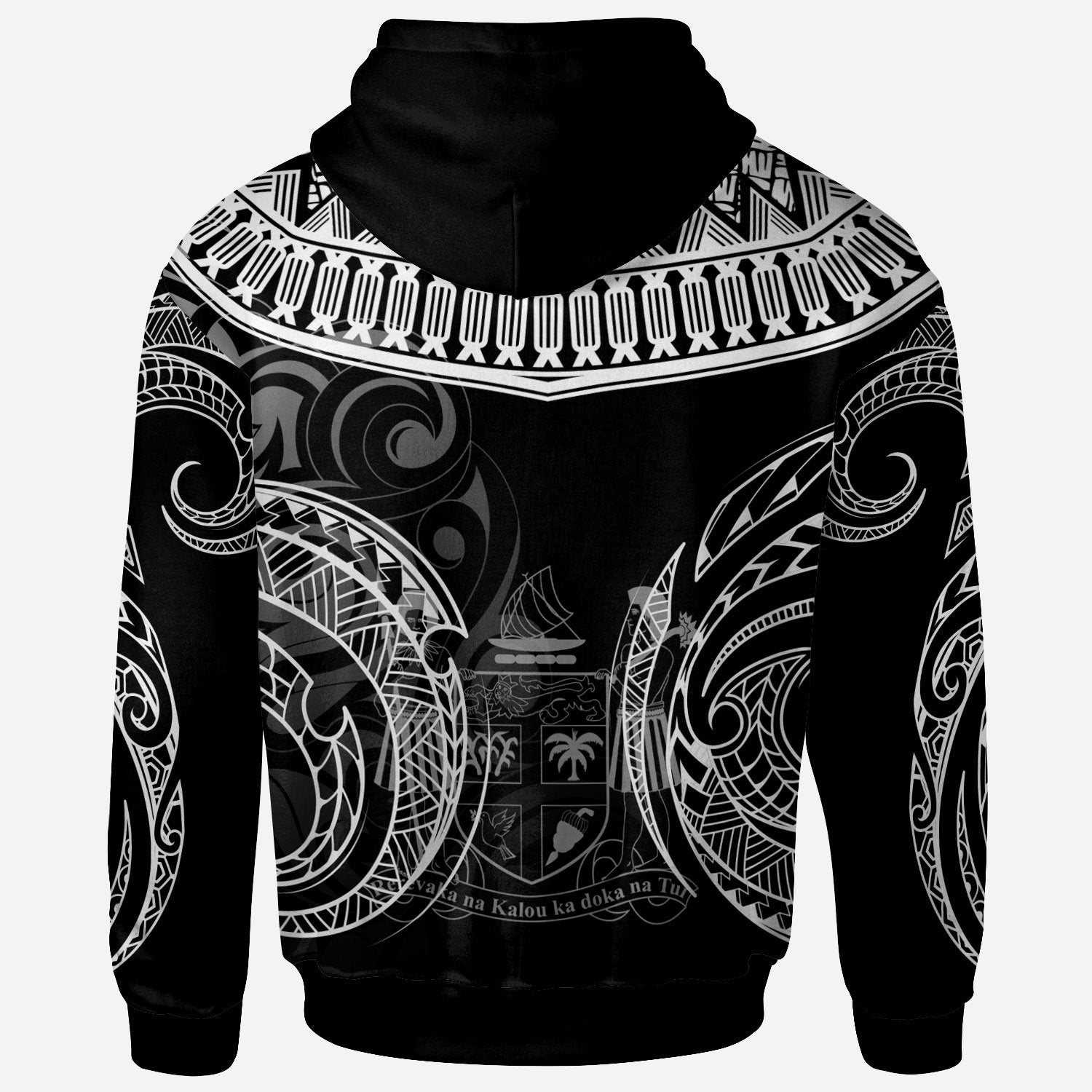 Fiji Custom Hoodie Serrated Pattern White Color Unisex Black - Polynesian Pride