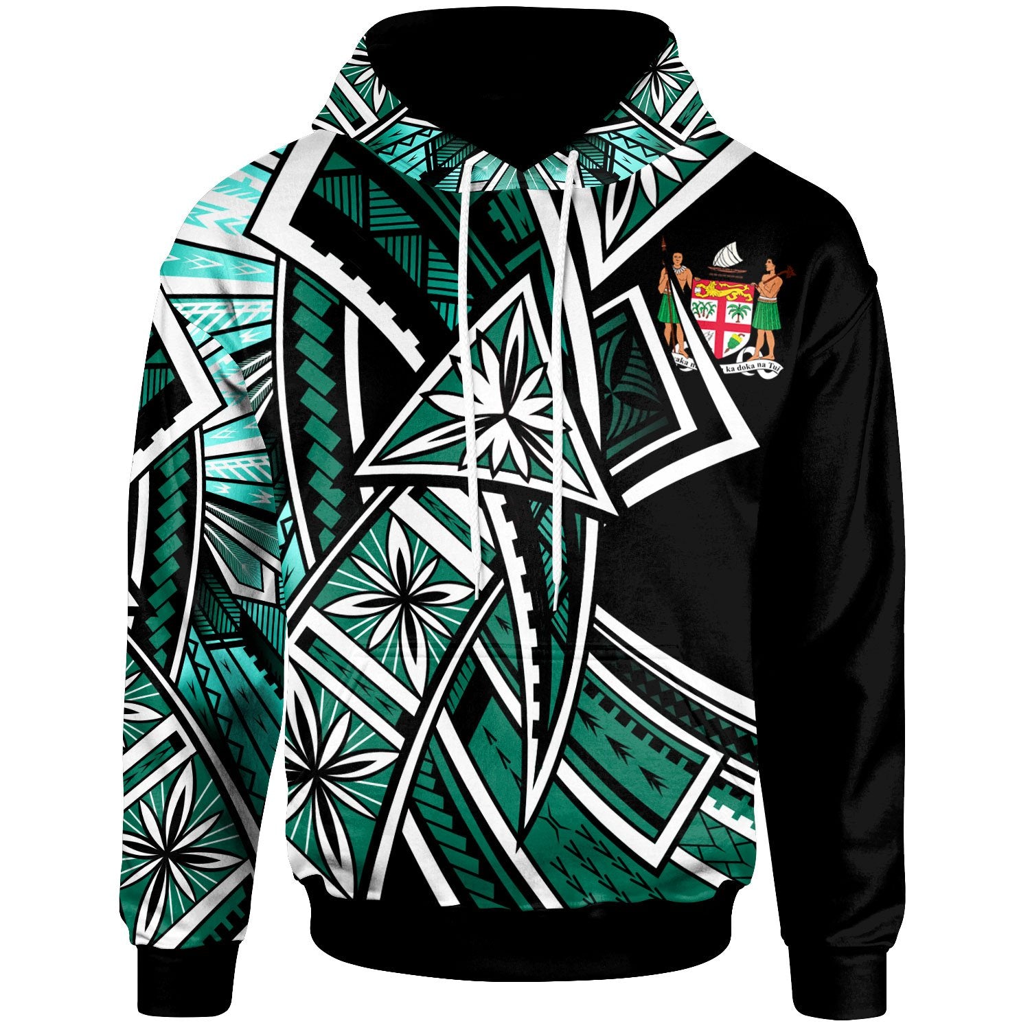 Fiji Hoodie Tribal Flower Special Pattern Green Color Unisex Green - Polynesian Pride