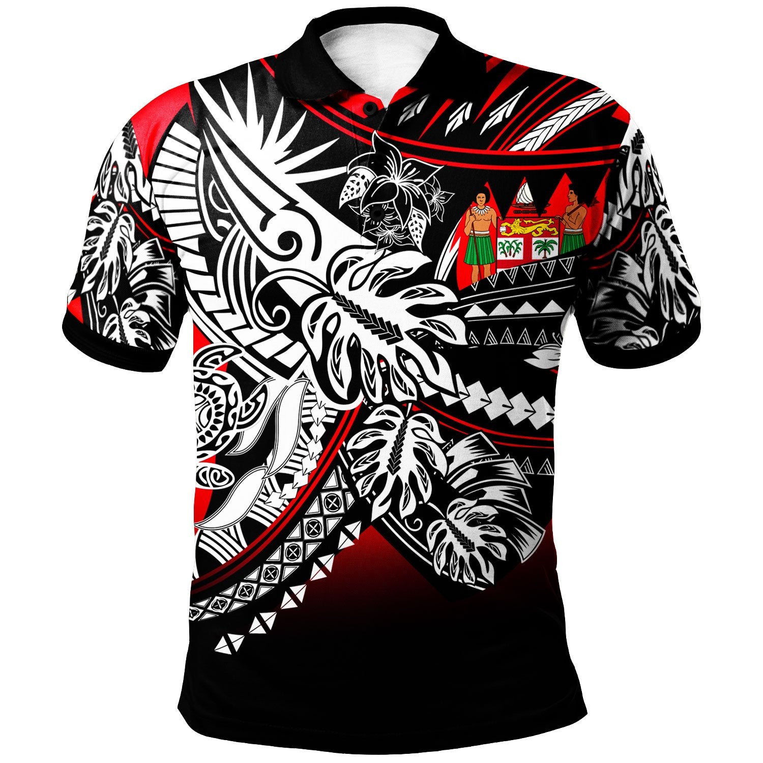 Fiji Polo Shirt Tribal Jungle Red Pattern Unisex Red - Polynesian Pride