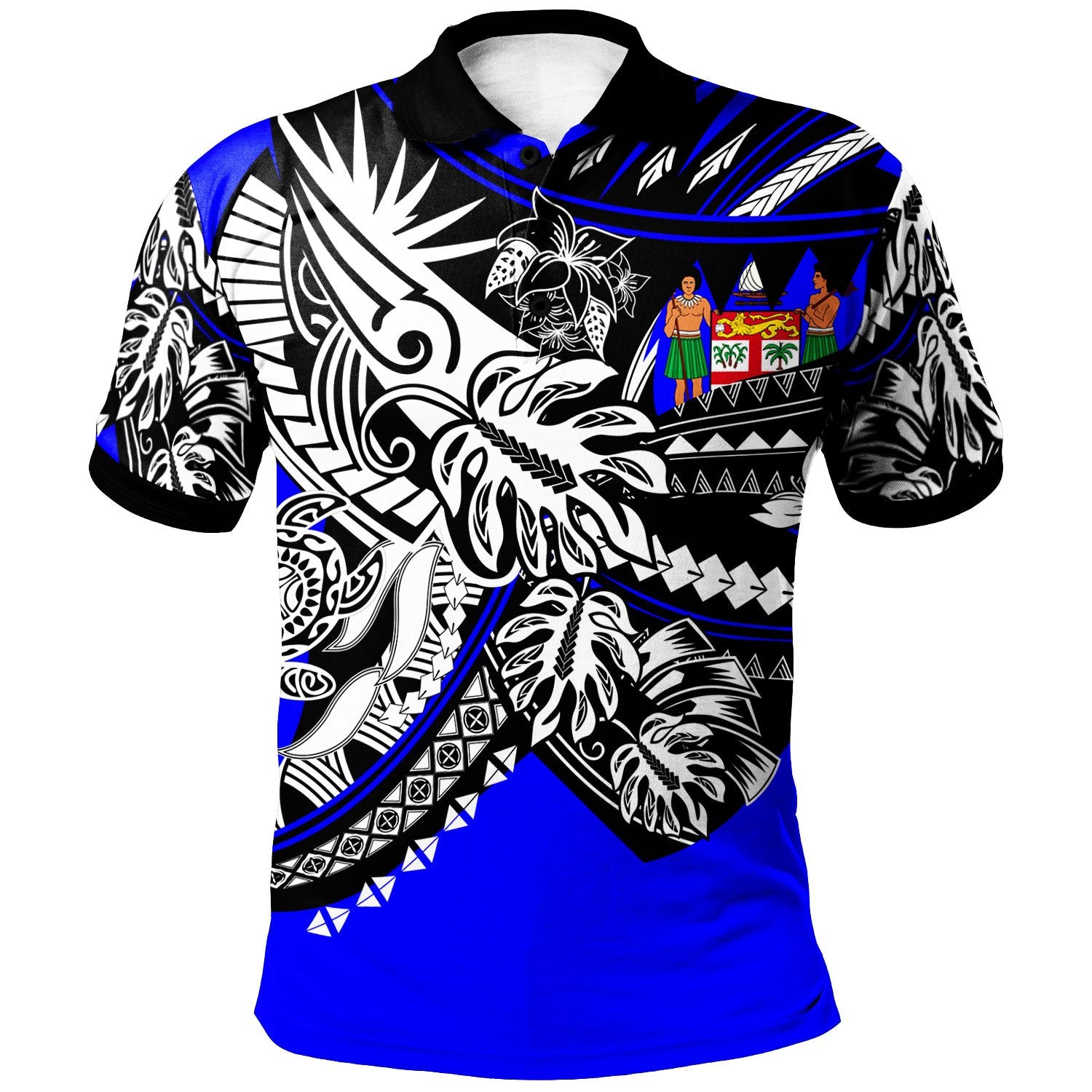 Fiji Polo Shirt Tribal Jungle Blue Pattern Unisex Blue - Polynesian Pride