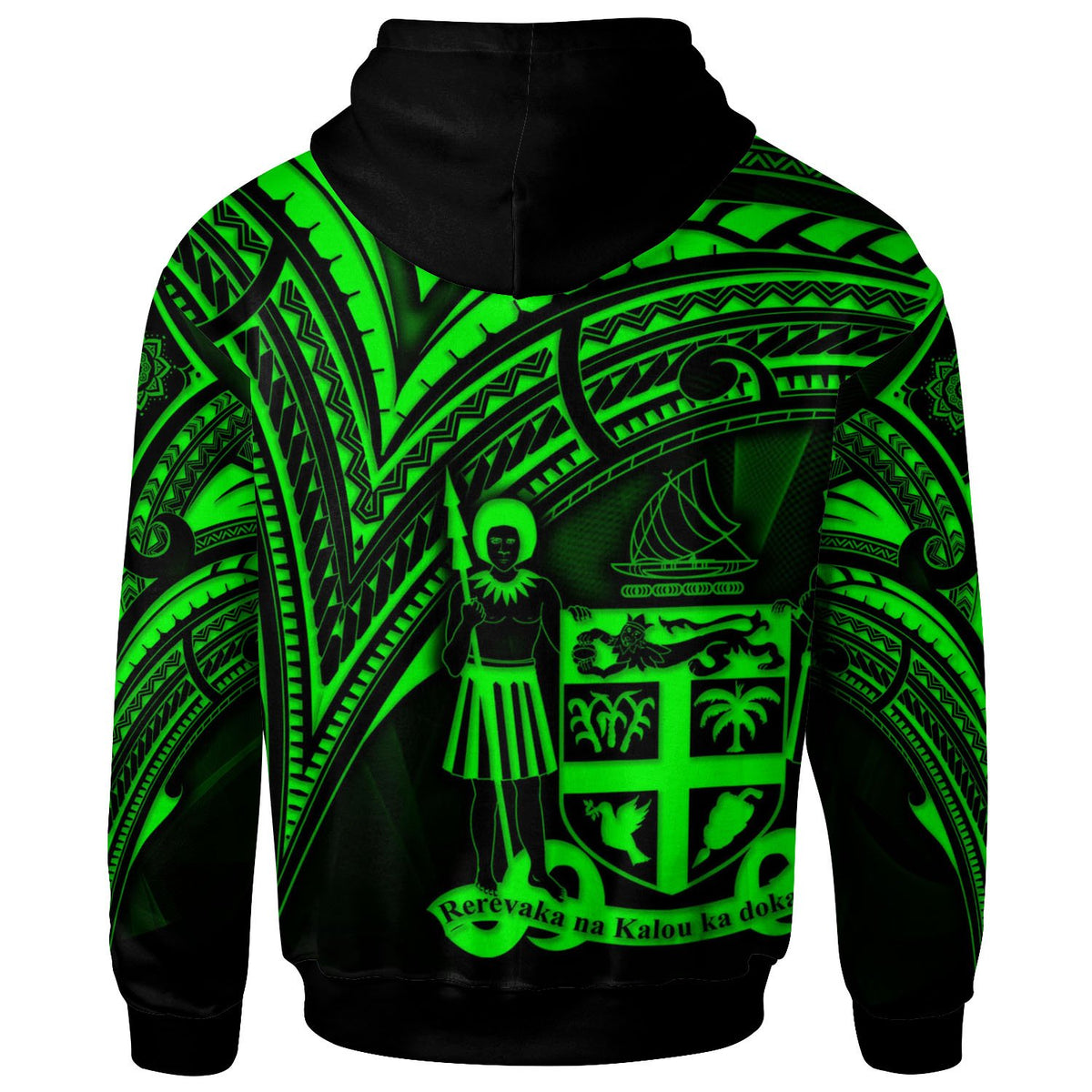 Fiji Hoodie Green Color Cross Style - Polynesian Pride