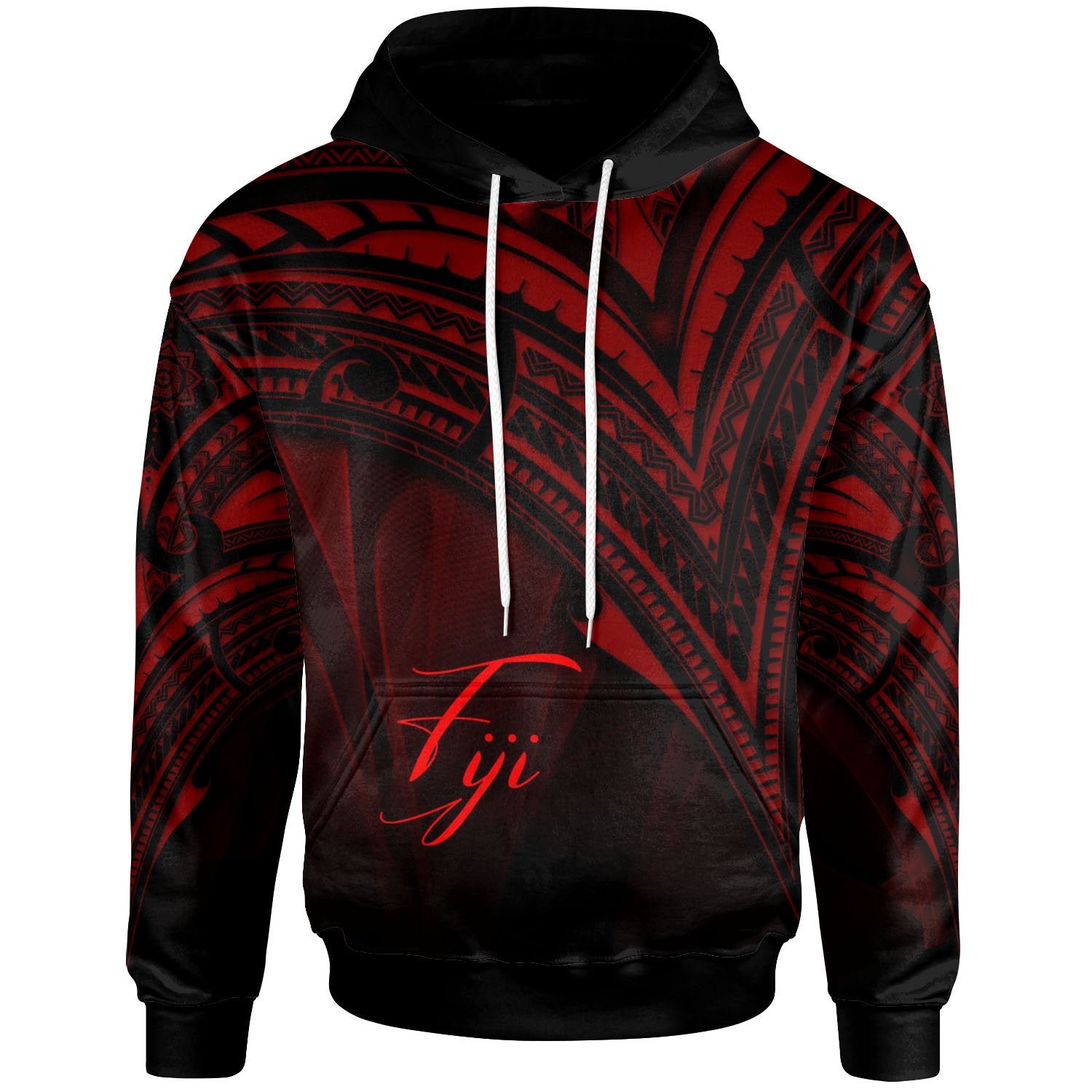 Fiji Hoodie Red Color Cross Style Unisex Black - Polynesian Pride