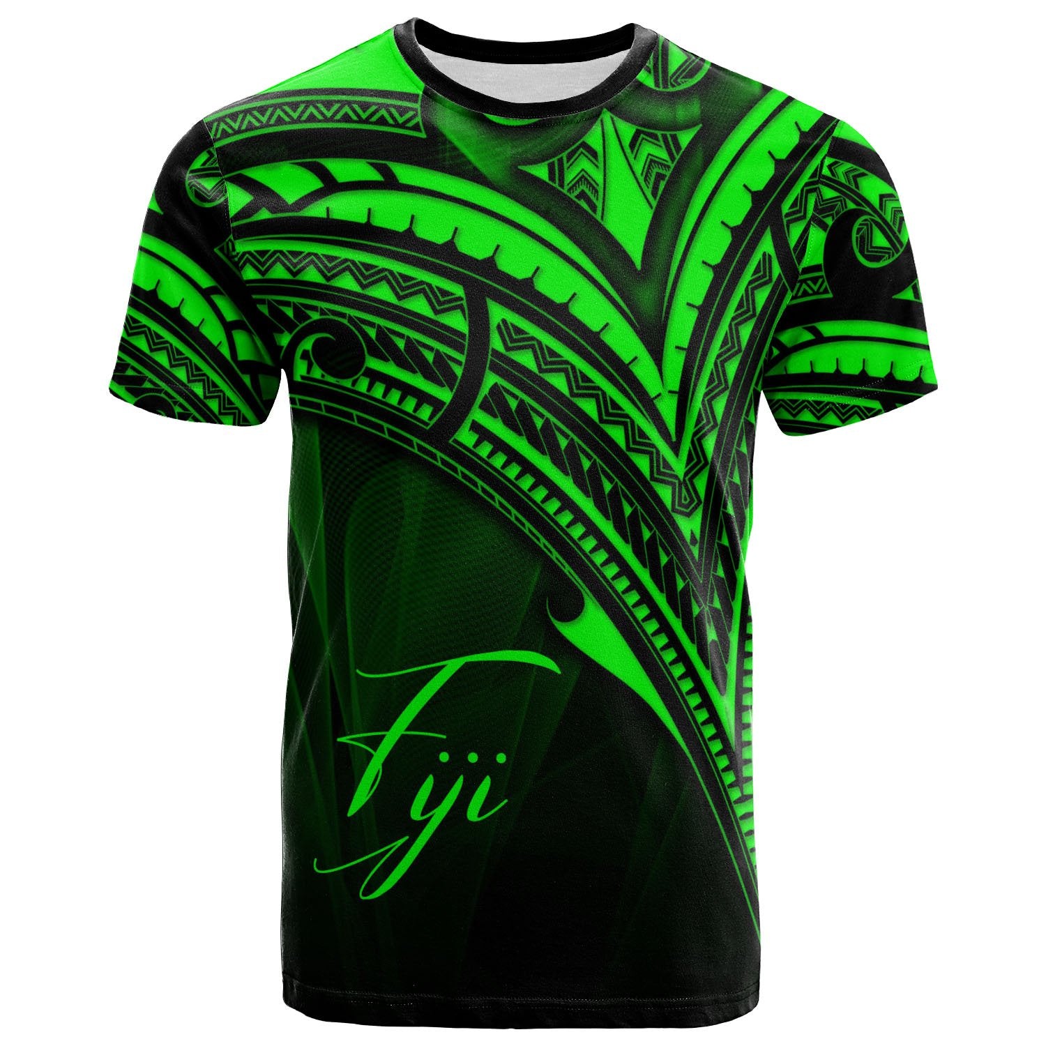 Fiji T Shirt Green Color Cross Style Unisex Black - Polynesian Pride