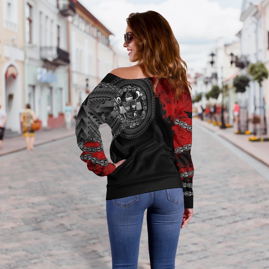 Fiji Polynesian Women's Off Shoulder Sweater - Polynesian Chain Style - Polynesian Pride