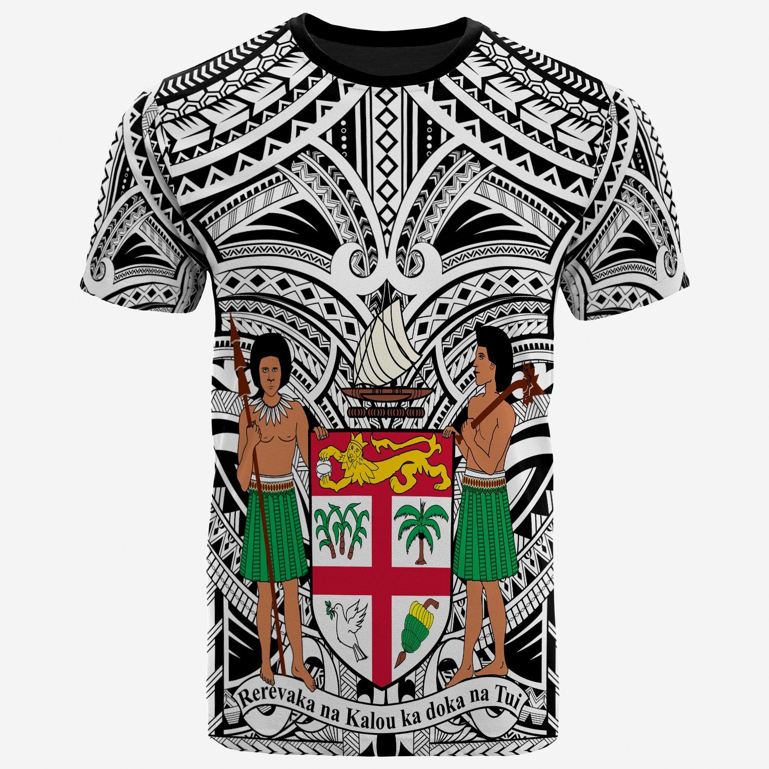 FiJi All Over T Shirt FiJi Coat of Arm (White) Unisex White - Polynesian Pride