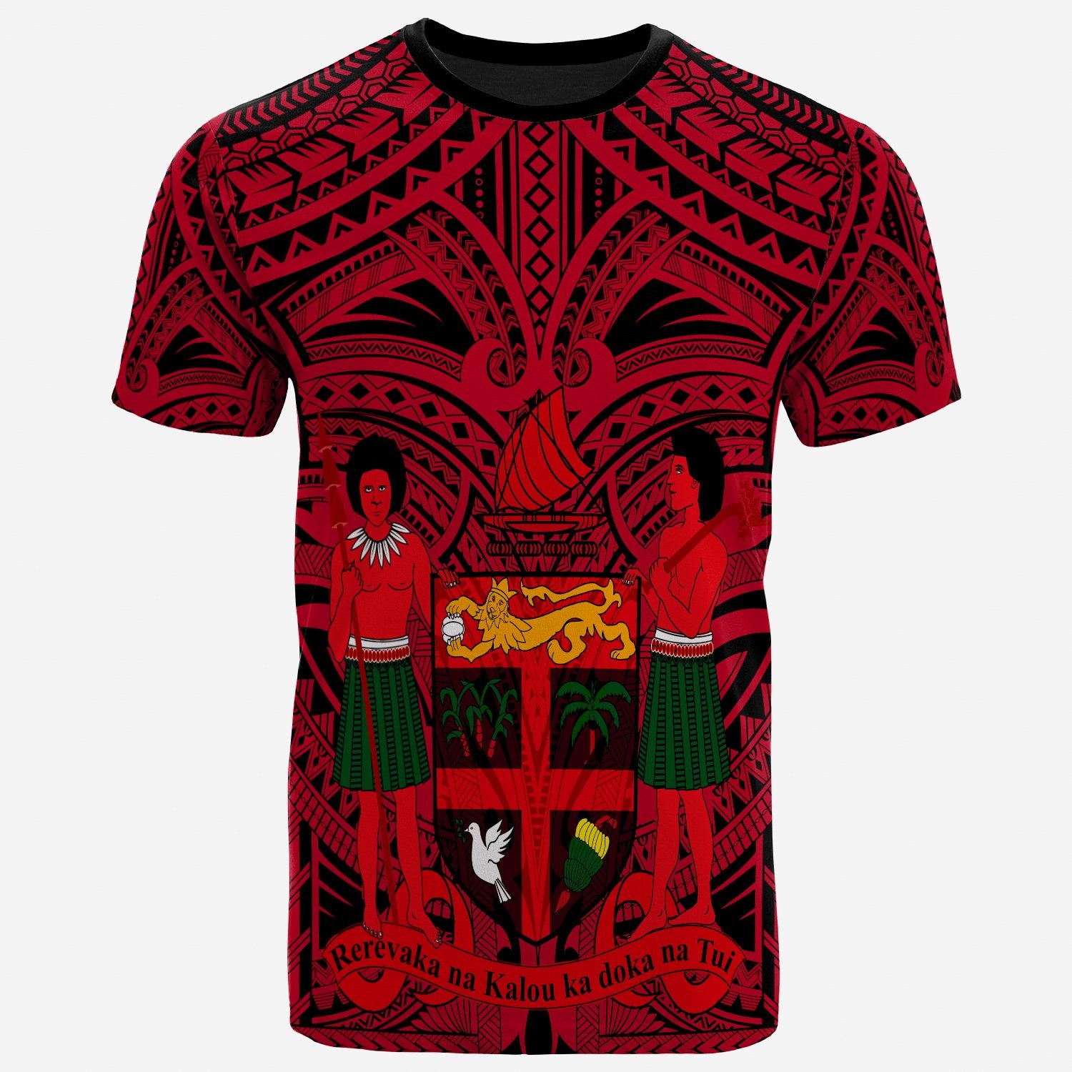 FiJi All Over T Shirt FiJi Coat of Arm (Red) Unisex Red - Polynesian Pride