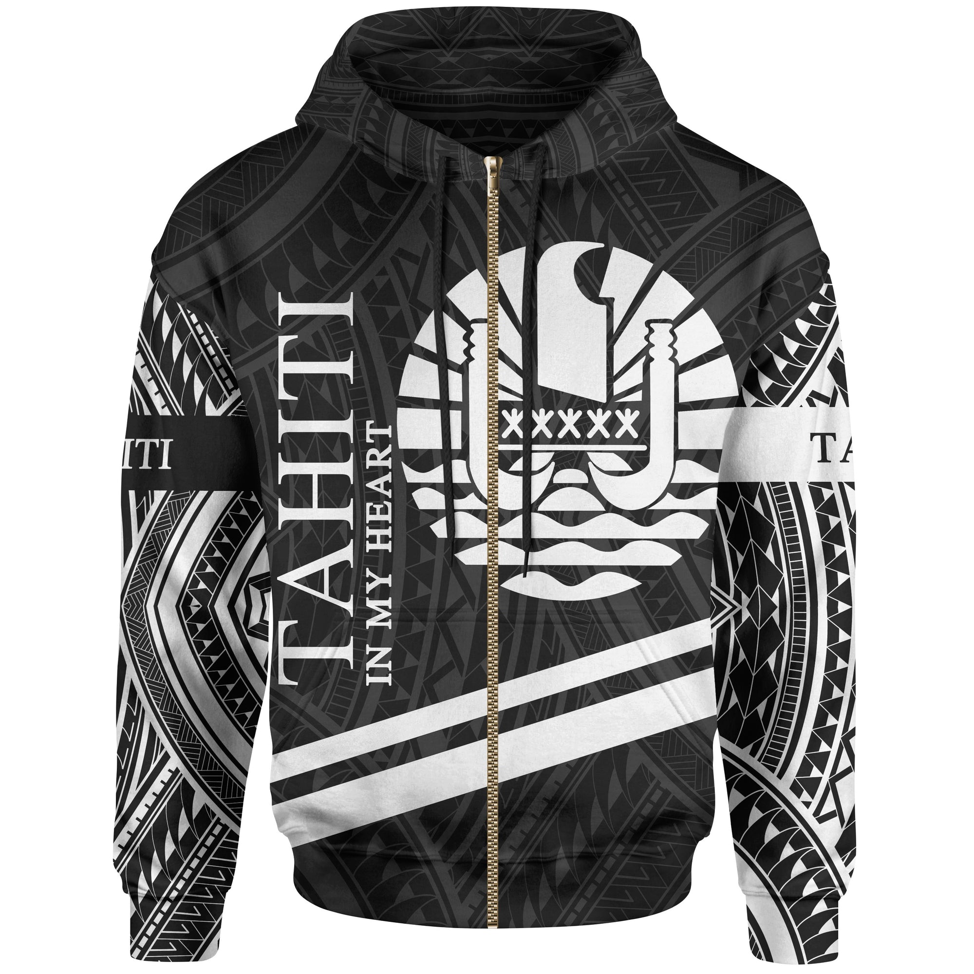 Tahiti Zip Hoodie In My Heart Style Polynesian Patterns Unisex Black - Polynesian Pride