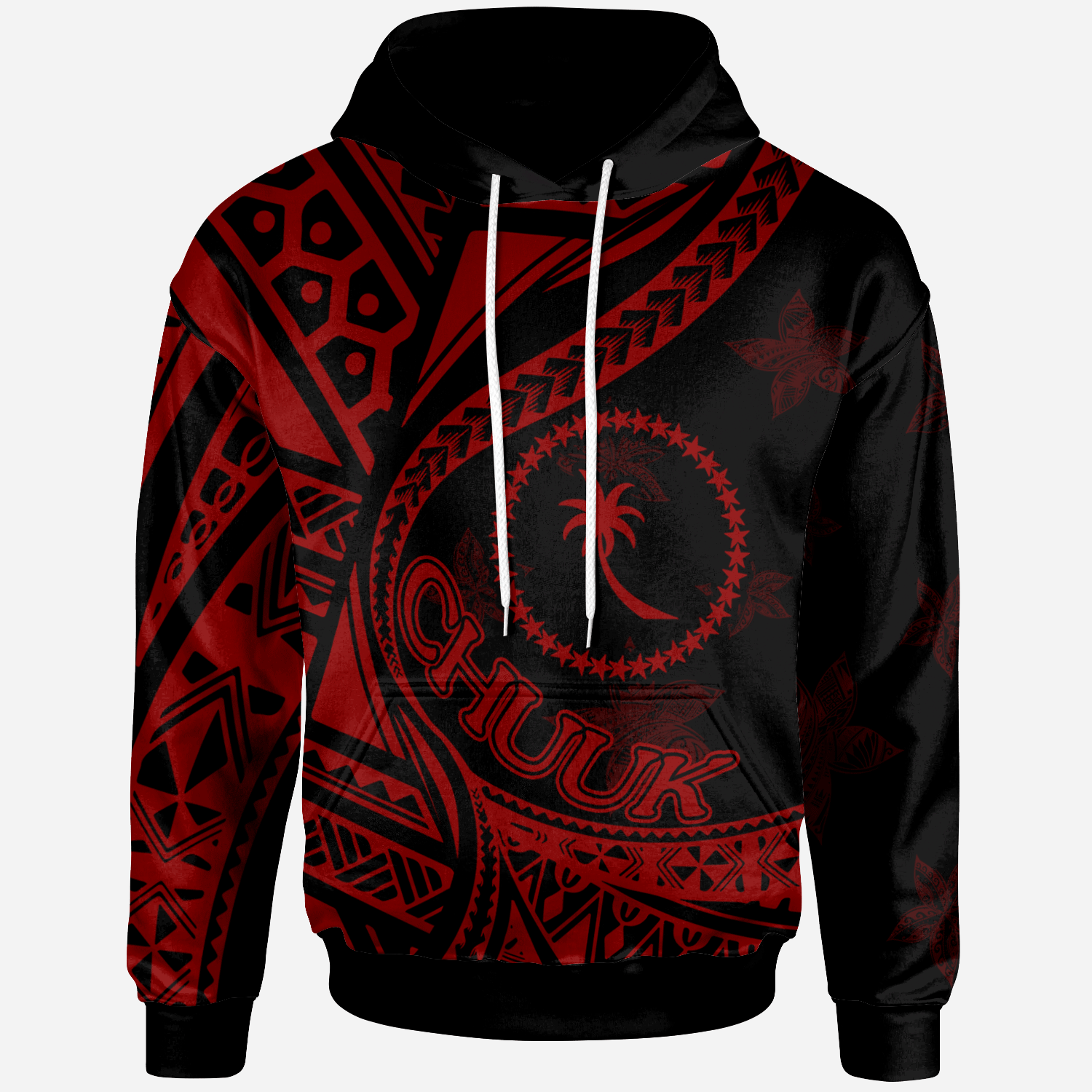 Chuuk Hoodie Plumeria Flowers Red Version Unisex Black - Polynesian Pride