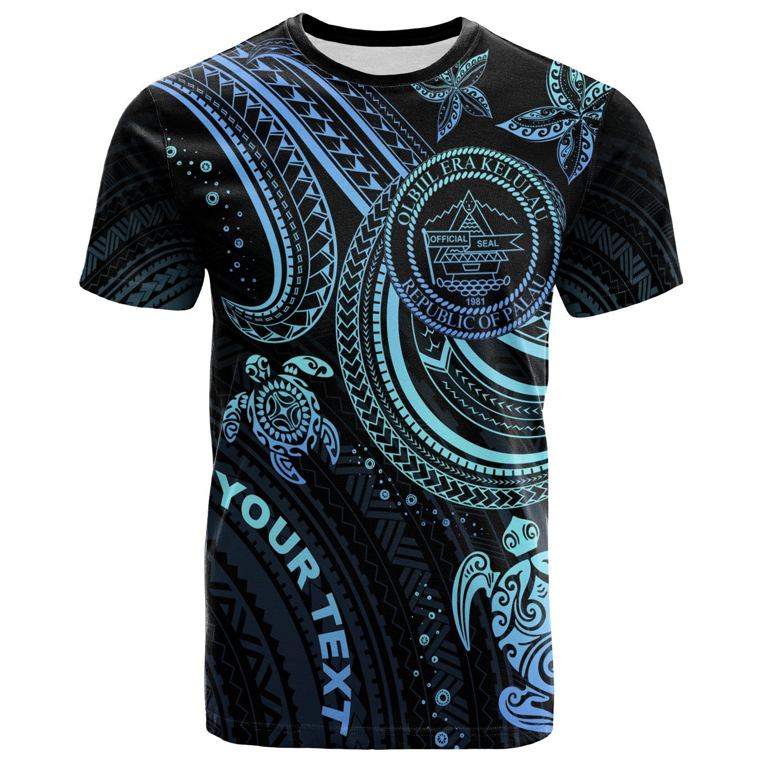 Palau Custom T shirt Blue Turtle Unisex Blue - Polynesian Pride