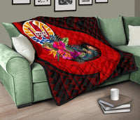 Tahiti Premium Quilt - Polynesian Hook And Hibiscus (Red) - Polynesian Pride