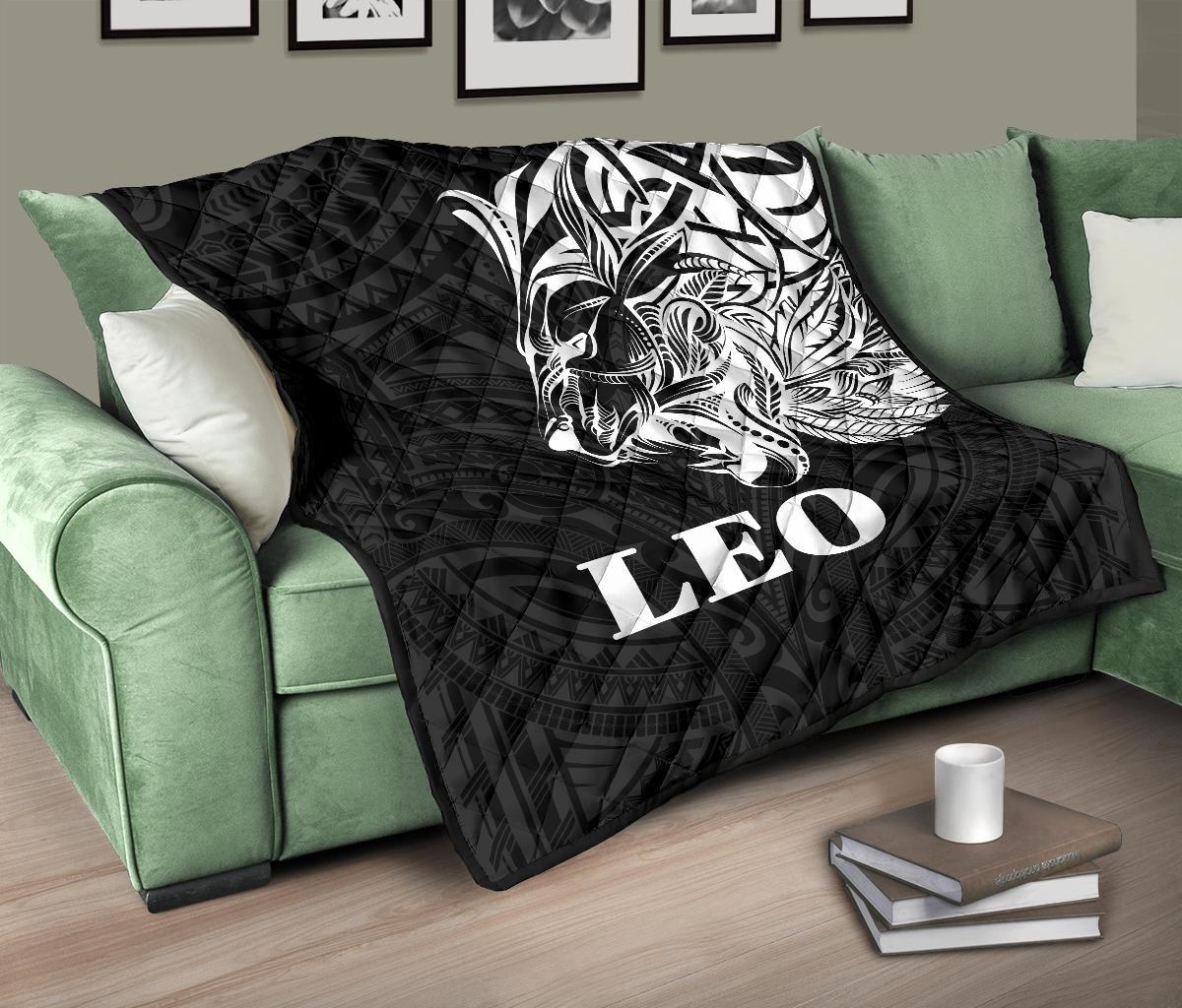 Sun In Leo Zodiac Premium Quilt Polynesian Tattoo Simple - White - Polynesian Pride