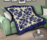 Hawaiian Leaves Pattern Premium Quilt - Blue - Argu Style - AH - Polynesian Pride