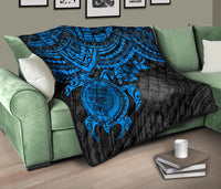 Northern Mariana Islands Polynesian Premium Quilt - Northern Mariana Islands Seal & Blue Turtle Hibiscus - Polynesian Pride