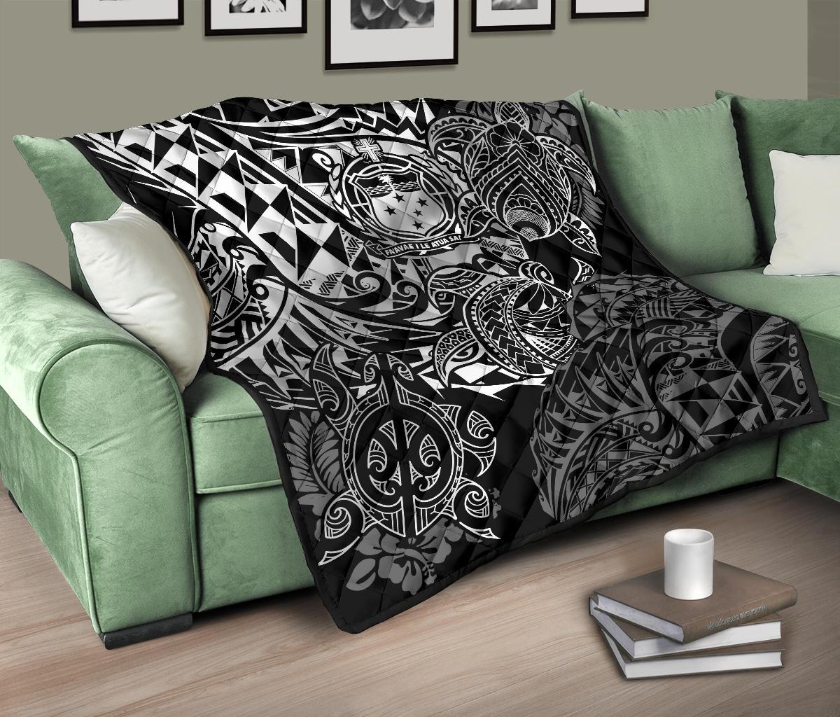 Samoa Polynesian Premium Quilt - White Turtle Flowing - Polynesian Pride