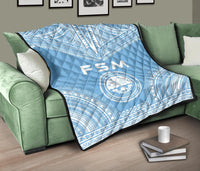 Federated States Of Micronesia Premium Quilt - FSM Seal Polynesian Chief Light Blue Version - Polynesian Pride