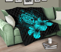 Hawaii Hibiscus Premium Quilt - Turtle Map - Turquoise - Polynesian Pride
