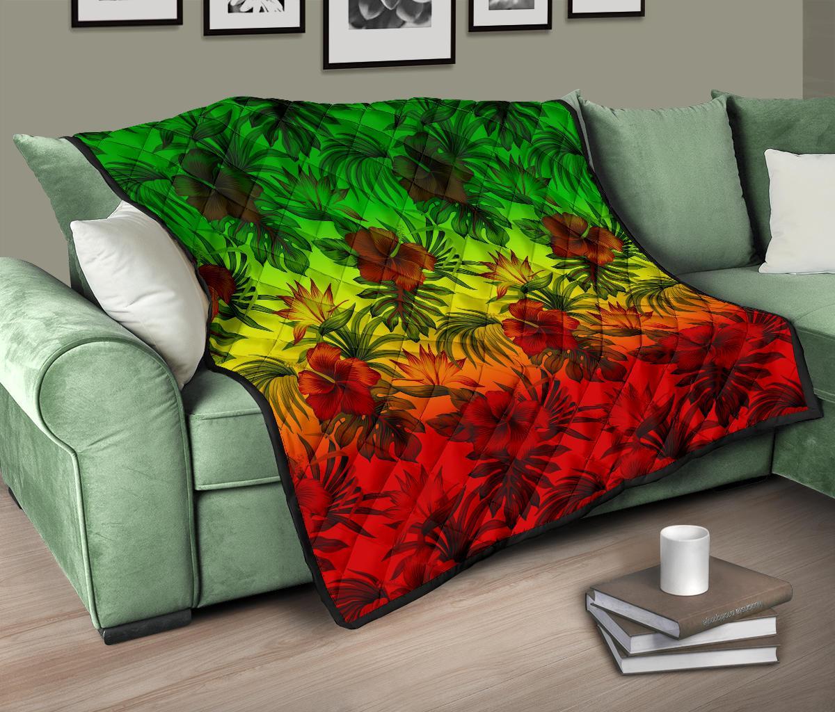 Polynesian Premium Quilt - Reggae Hibiscus Patterns - Polynesian Pride