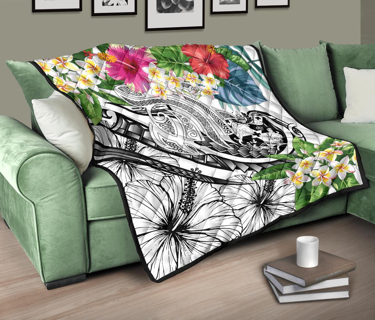 Tonga Polynesian Premium Quilt - Summer Plumeria (White) - Polynesian Pride