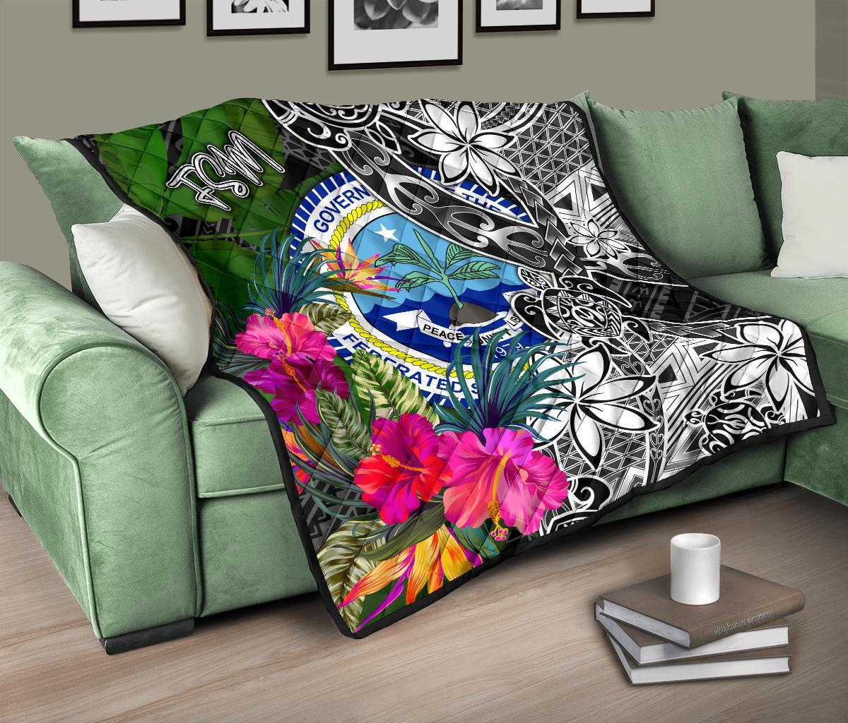 Federated States of Micronesia Premium Quilt - Turtle Plumeria Banana Leaf - Polynesian Pride