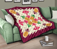 Hawaiian Pineapple Pattern Premium Quilt - Burgundy - Argu Style - AH - Polynesian Pride