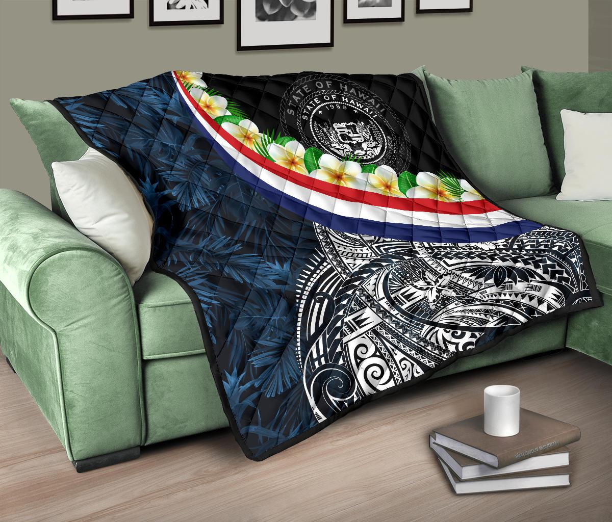 Polynesian Hawaii Premium Quilt - Hawaii Seal With Plumeria Style - Polynesian Pride