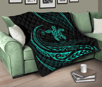 Hawaii Turtle Hibicus Premium Quilt - Frida Style - Turquoise - Polynesian Pride