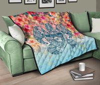 Hawaii Turtle Ohana Stary Night Hibiscus Premium Quilt - Polynesian Pride