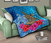 Hawaii Sea Turtle Hibiscus Coconut Tree Premium Quilt - Polynesian Pride
