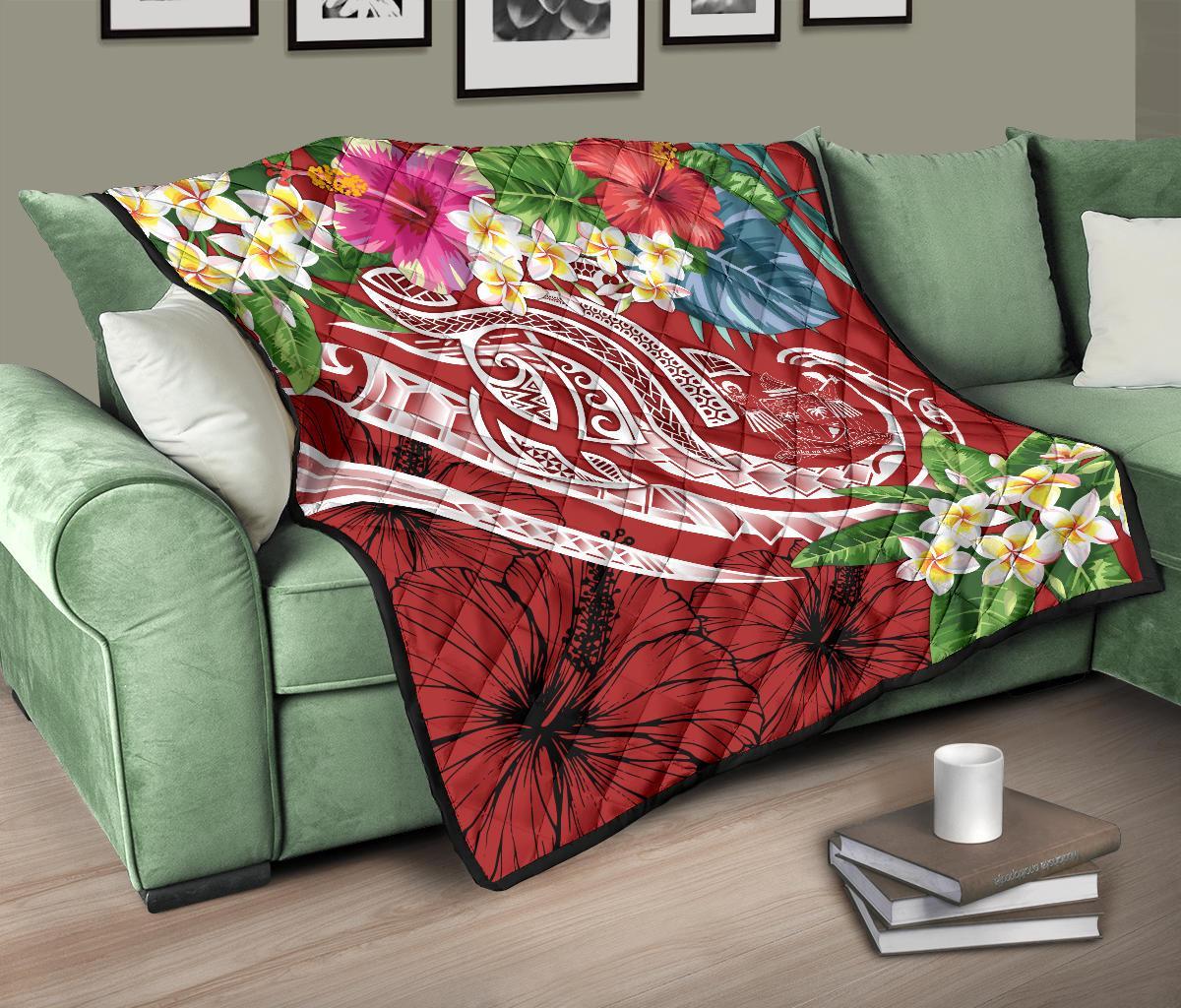 Fiji Polynesian Premium Quilt - Summer Plumeria (Red) - Polynesian Pride
