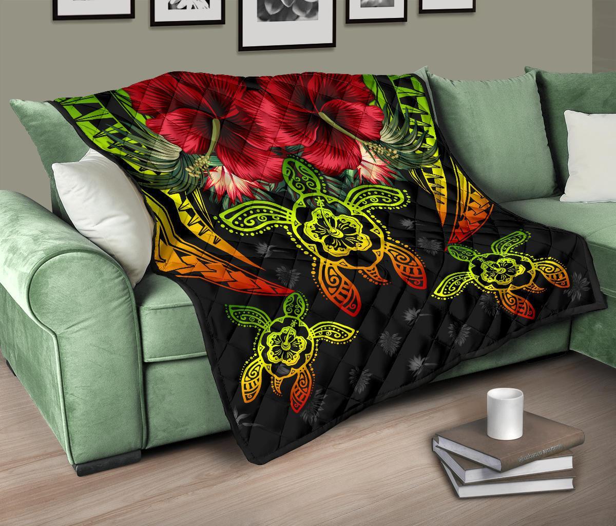 Hawaii Turtle Tropical Polynesian Premium Quilt - Iris Style - AH - Polynesian Pride