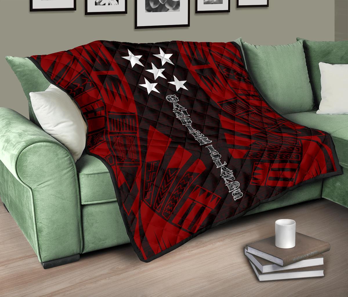 Gambier Islands Premium Quilt - Gambier Islands Flag Polynesian Red Tattoo - Polynesian Pride