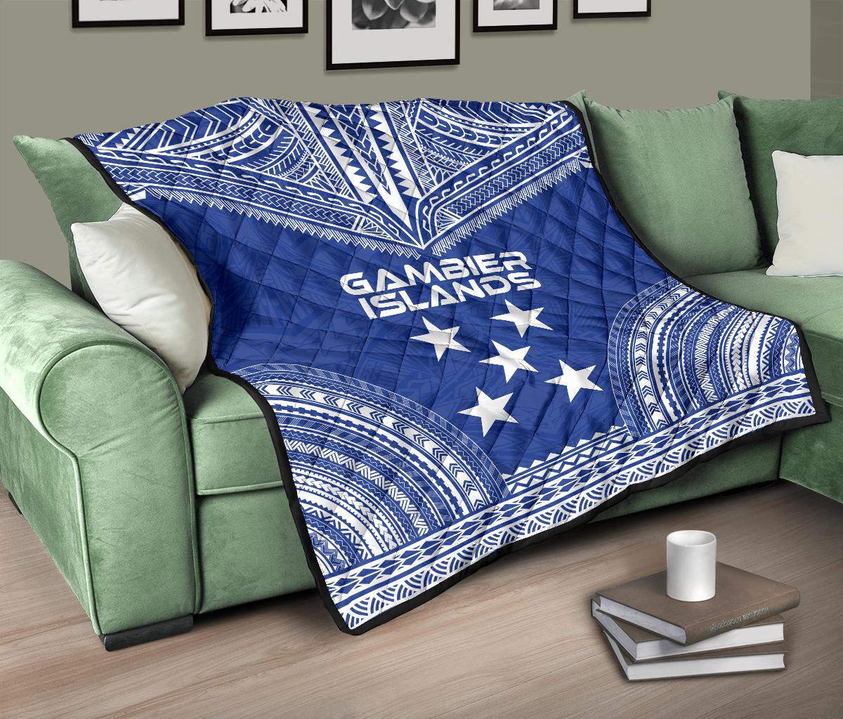 Gambier Islands Premium Quilt - Gambier Islands Flag Polynesian Chief lueag Version - Polynesian Pride