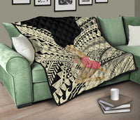 Hawaii Polynesian Hula Girl Wearing Plumeria Premium Quilt - Polynesian Pride