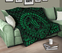 Hawaiian Kakau Honu Arc Green Polynesian Premium Quilt - Polynesian Pride