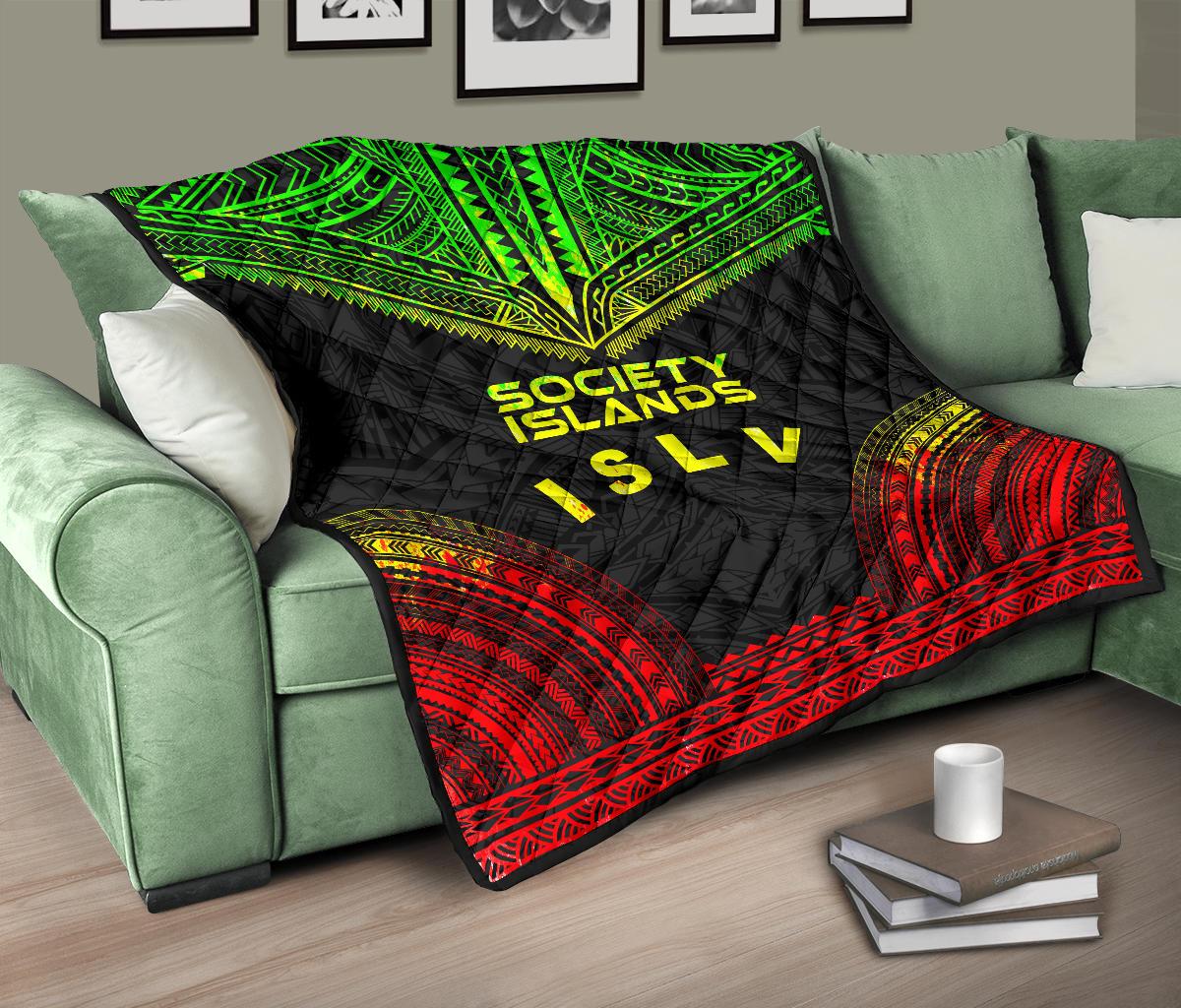 Society Islands Premium Quilt - Society Islands Flag Polynesian Chief Reggae Version - Polynesian Pride