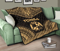 Tonga Premium Quilt - Tonga Coat Of Arms Polynesian Chief Gold Version - Polynesian Pride