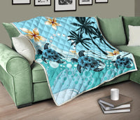 Cook Islands Premium Quilt - Blue Turtle Hibiscus - Polynesian Pride