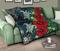 Hawaii Map Turtle Hibiscus Plumeria Polynesian - Premium Quilt AH - Polynesian Pride
