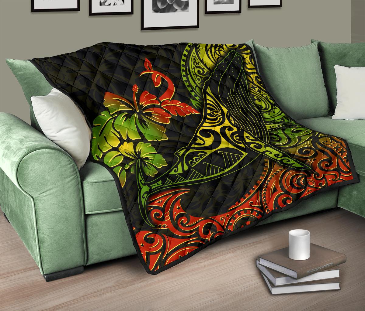 Hawaii Premium Quilt - Humpback Whale Hibiscus - Polynesian Pride