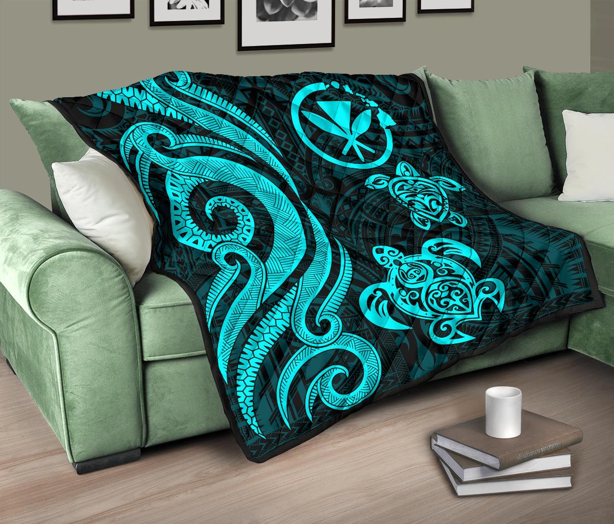 Hawaii Premium Quilt - Turquoise Tentacle Turtle - Polynesian Pride